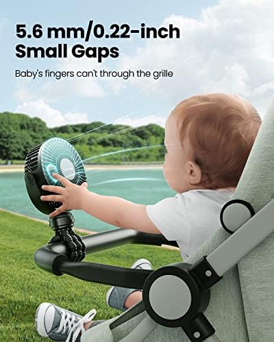 Gaiatop Mini Portable Stroller Fan, Battery Operated Small Clip on, Detachable 3 Speed Rechargeable, 360° Rotate Flexible Tripod Better Cooling for Car Seat Crib Treadmill Travel Black - Image 2