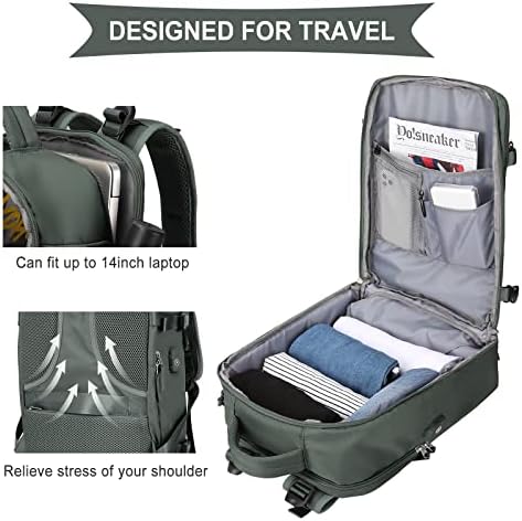 coowoz Large Travel Backpack For Women Men,Carry On Flight Approved,Hiking Waterproof Outdoor Rucksack Casual Daypack Fit 15.6 Inch Laptop Shoes Compartment (Olive Green) - Image 5