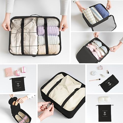 8 Set Packing Cubes for Suitcases Travel Luggage Packing Organizers,Travel Essentials Accessories Luggage Organizer with Shoe Bag Tioletry/Laundry Bag(Black) - Image 4