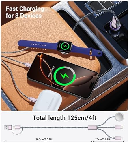 Temdan for Apple Watch Charger,3 in 2 USB C Cable for iPhone 16 Charger/Type C/Lightning Multi Charging Cable Travel Essentials PS/2 Cables Compatible with iWatch Ultra/SE/10-1&iPhone 16-12-4FT - Image 5