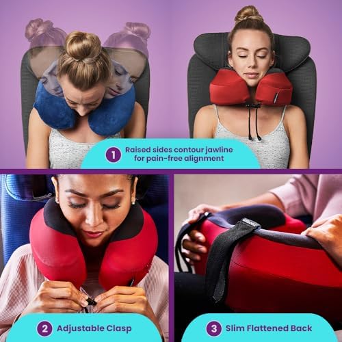 Cabeau Airplane Pillow for Long Flights – Evolution S3 – Best Travel Accessory with Seat Straps to Secure Your Head and Neck and Provides 360° Support (Jet Black) - Image 3