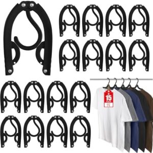 15 Pcs Travel Hangers Portable Foldable Travel Hanger Organizer, Plastic Cruise Ship Travel Accessories Essentials Clothes Hanging Rack Folding Hangers for Traveling Camping Flying RV Suitcase, Black
