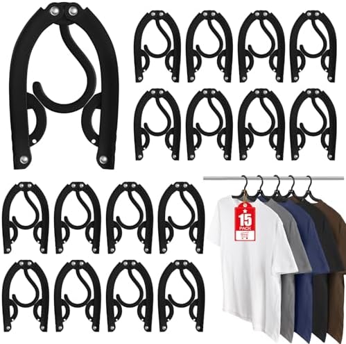 15 Pcs Travel Hangers Portable Foldable Travel Hanger Organizer, Plastic Cruise Ship Travel Accessories Essentials Clothes Hanging Rack Folding Hangers for Traveling Camping Flying RV Suitcase, Black