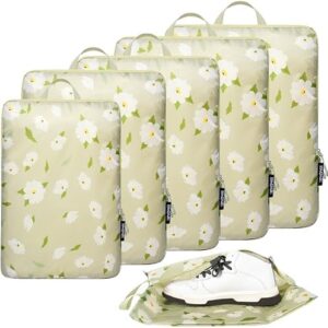 BAGAIL 4 Set/6 Set Ultralight Compression Packing Cubes Packing Organizer for Travel Accessories Luggage Suitcase Backpack(70D 6Set GreenFlower)