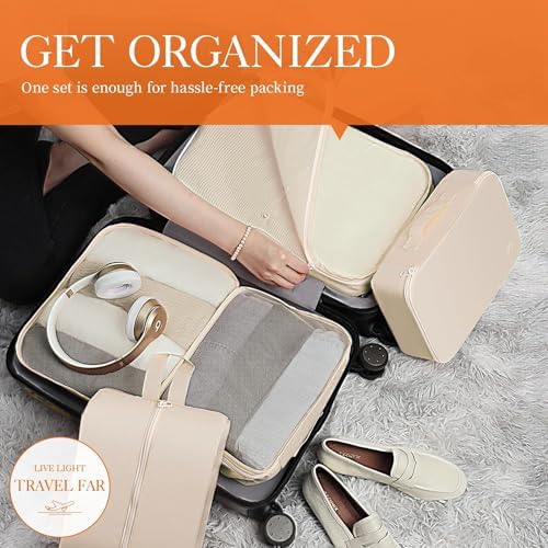HOTOR Packing Cubes for Suitcases - 6 Pieces, Light Packing Cubes for Travel, Premium Suitcase Organizer Bags Set, Space-Saving Luggage Organizers, Travel Accessories and Essentials, Beige - Image 2