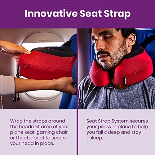 Cabeau Airplane Pillow for Long Flights – Evolution S3 – Best Travel Accessory with Seat Straps to Secure Your Head and Neck and Provides 360° Support (Jet Black) - Image 4