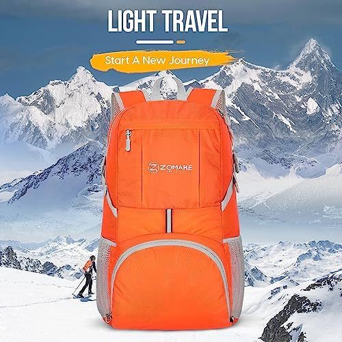 ZOMAKE Lightweight Packable Backpack 35L, Light Foldable Backpacks Water Resistant Collapsible Hiking Bag, Compact Folding Day Pack for Travel Camping(Orange) - Image 7