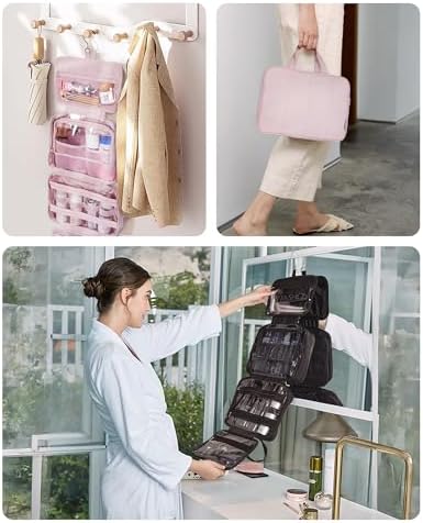 BAGSMART Travel Toiletry Bag with Jewelry Organizer, Hanging Travel Bag for Toiletries, Puffy Makeup Cosmetic Bag Organizer, Carry-on Travel Accessories Essentials, Camel-L - Image 2