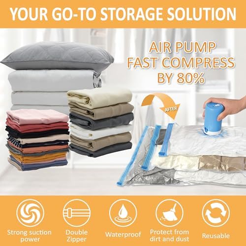 Vacuum Storage Bags with Electric Pump, 22 Pack (3 Jumbo/3 Large/8 Medium/8 Small) Vacuum Seal Space Saver Bags for Clothing, Pillows, Blanket, Bedding, Comforters - Image 2