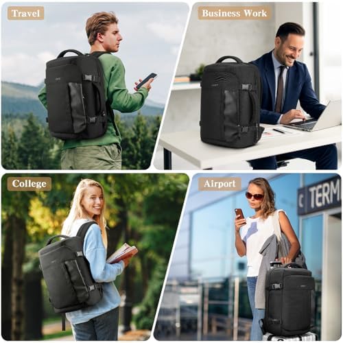 ZOMFELT Travel Backpack for Men Women, TSA Friendly Flight Approved Carry on Backpack, 15.6 Inch Laptop Backpack Water Resistant, Personal Item Travel Bag for Business Work College Computer Bag, Black - Image 2