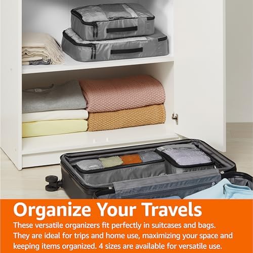 Amazon Basics Packing Cubes for Travel, Packing Organizers Set, 4-Piece-Set (Slim, Small, Medium, Large) With Double Zipper Pulls and Mesh Top Panel, 100% Durable Polyester, Gray - Image 7
