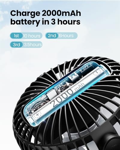 Gaiatop Mini Portable Stroller Fan, Battery Operated Small Clip on, Detachable 3 Speed Rechargeable, 360° Rotate Flexible Tripod Better Cooling for Car Seat Crib Treadmill Travel Black - Image 5