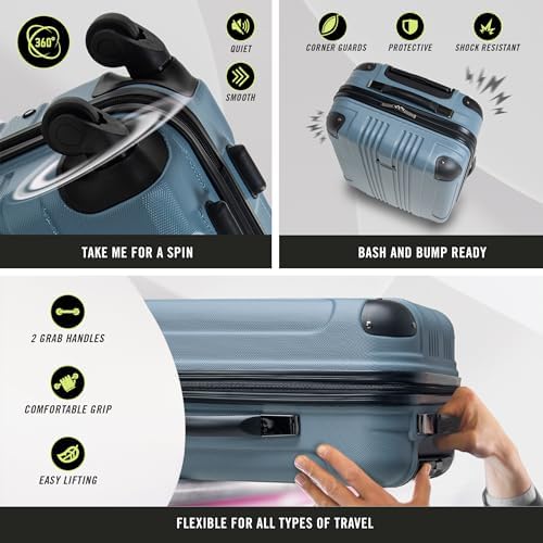 Kenneth Cole REACTION Out of Bounds Lightweight Hardshell 4-Wheel Spinner Luggage, Granite Blue, 28-Inch Checked - Image 4