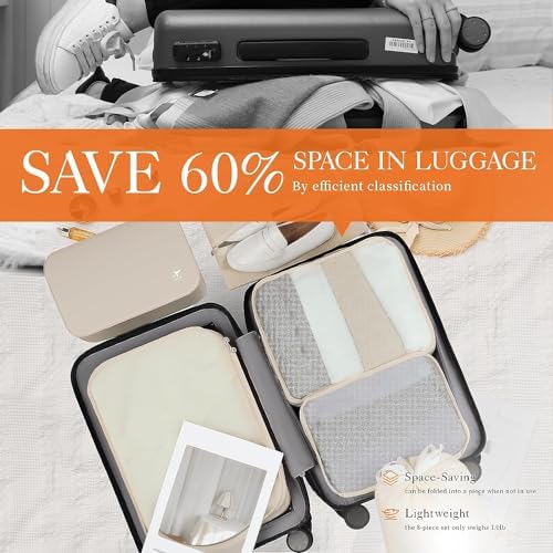 HOTOR Packing Cubes for Suitcases - 6 Pieces, Light Packing Cubes for Travel, Premium Suitcase Organizer Bags Set, Space-Saving Luggage Organizers, Travel Accessories and Essentials, Beige - Image 4