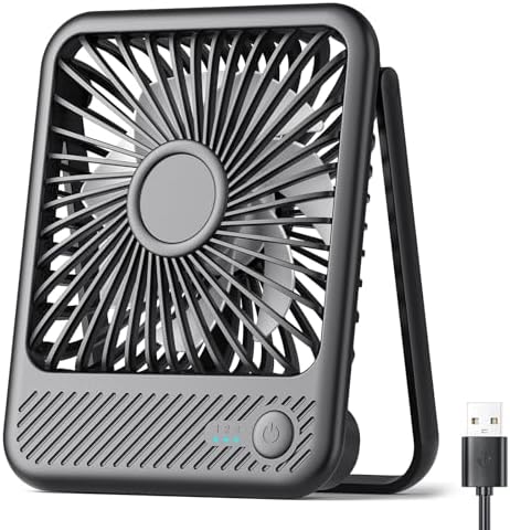 Koonie USB Desk Fan, Strong Wind Ultra Quiet Small Personal Fan with 180° Tilt Folding and 3 Speeds Adjustable, USB-C Corded Powered Mini USB Fan for Office Desktop Bedroom, 5in