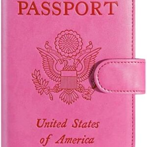 Passport Holder Cover Wallet RFID Blocking Leather Card Case Travel Accessories for Women Men (Pink)