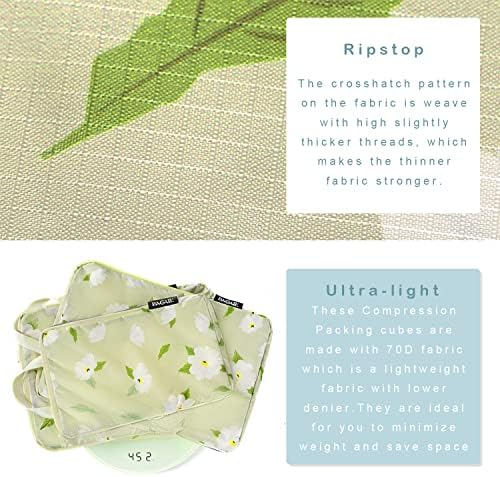 BAGAIL 4 Set/6 Set Ultralight Compression Packing Cubes Packing Organizer for Travel Accessories Luggage Suitcase Backpack(70D 6Set GreenFlower) - Image 4