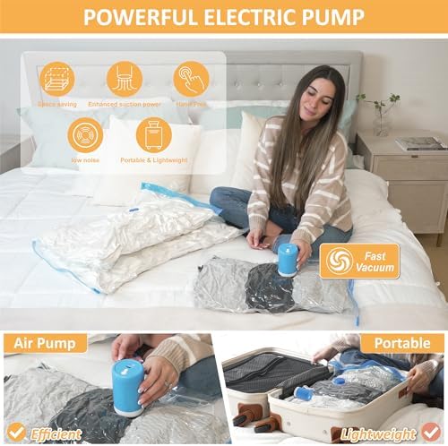 Vacuum Storage Bags with Electric Pump, 22 Pack (3 Jumbo/3 Large/8 Medium/8 Small) Vacuum Seal Space Saver Bags for Clothing, Pillows, Blanket, Bedding, Comforters - Image 3