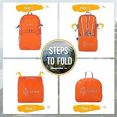 ZOMAKE Lightweight Packable Backpack 35L, Light Foldable Backpacks Water Resistant Collapsible Hiking Bag, Compact Folding Day Pack for Travel Camping(Orange) - Image 5