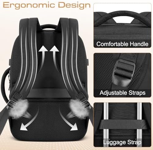 ZOMFELT Travel Backpack for Men Women, TSA Friendly Flight Approved Carry on Backpack, 15.6 Inch Laptop Backpack Water Resistant, Personal Item Travel Bag for Business Work College Computer Bag, Black - Image 6