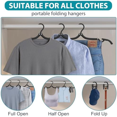 15 Pcs Travel Hangers Portable Foldable Travel Hanger Organizer, Plastic Cruise Ship Travel Accessories Essentials Clothes Hanging Rack Folding Hangers for Traveling Camping Flying RV Suitcase, Black - Image 3