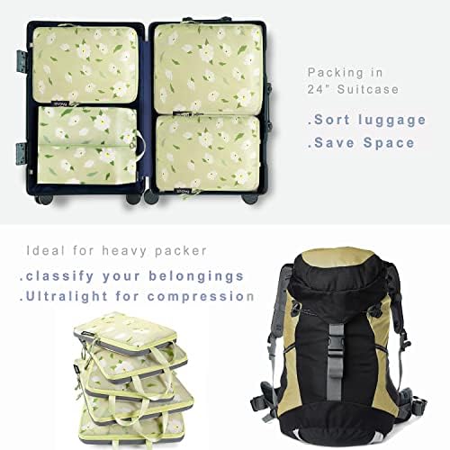 BAGAIL 4 Set/6 Set Ultralight Compression Packing Cubes Packing Organizer for Travel Accessories Luggage Suitcase Backpack(70D 6Set GreenFlower) - Image 6