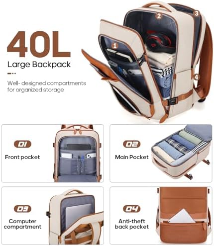 Luggage Sets 3 Piece, Carry On Luggage 20 Inch With Spinner Wheels,PC Hardside Suitcase Set with TSA Lock,Durable Carry On Suitcase With Travel Backpack for Men (Beige, 3 piece set (20inch)) - Image 5