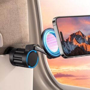 OMOTON 360°Rotating Magnetic Airplane Phone Holder Mount, for Magsafe Airplane Travel Essentials Accessories, Adjustable Foldable Universal Handsfree Phone Stand for iPhone 16 15 14 13 Pro Max