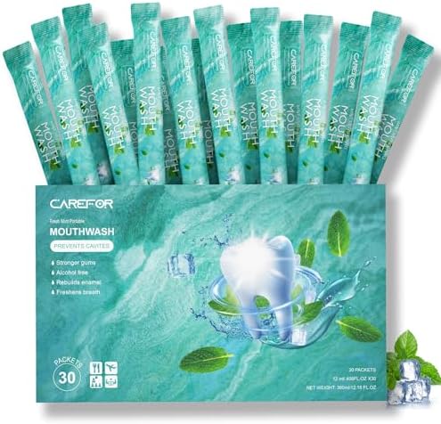 Mouthwash Travel Size Portable Packets to Go, Alcohol & Fluoride Free Fresh Mint MouthwashStrips for Superior Oral Hygiene,30 Individual Disposable Mouthwash Packs(Pack of 30)
