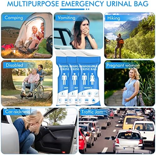 DIBBATU Disposable Urine Bag, 12/24 PCS Pee Bags for Travel for Women/Men, 800ML Emergency Portable Urinal Bag and Vomit Bags, Unisex Urinal Bag for Camping, Traffic Jams, Pregnant, Patient, Kids - Image 2