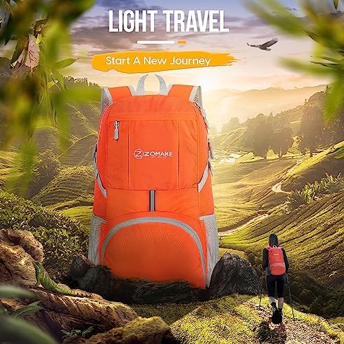 ZOMAKE Lightweight Packable Backpack 35L, Light Foldable Backpacks Water Resistant Collapsible Hiking Bag, Compact Folding Day Pack for Travel Camping(Orange) - Image 6